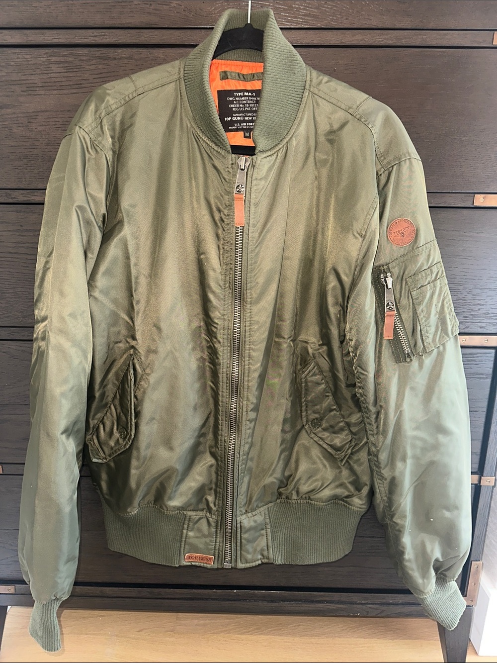 Men's Olive Green Military Bomber Jacket with Zip Pockets